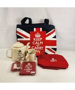 Keep Calm Carry On Enamel Mug Teapot Tote Pouch Notebook LOT British Flag - £30.26 GBP