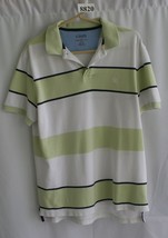 CHAPS WHITE GREEN BLACK STRIPE COLLARD POLO SIZE MED 100% COTTON #8820 - £7.35 GBP