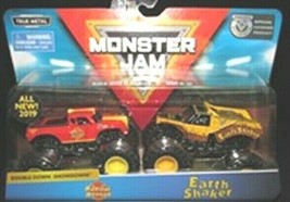 Spin Master Monster Jam 1/64 2PACK Double Down Shdn Radical Rides &amp; Earth Shaker - £17.29 GBP