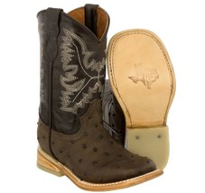 Kids Toddler Cowboy Boots Ostrich Quill Print Leather Square Toe Botas Vaquero - £43.95 GBP