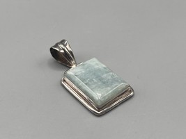 Sterling Silver Pendant Rectangle Aqua Stone 925 Jewelry - £31.11 GBP