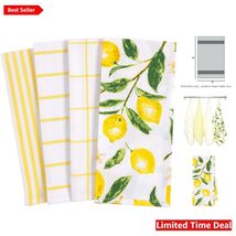Eco-Friendly Lemon Print Dish Towel Set - 4 Cotton Kitchen Towels 18 x 2... - $44.50