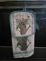 Hanging Kitchen Dish Towel w/ Pot Holder Top - Bloom Watering Can Bouquet - £5.50 GBP