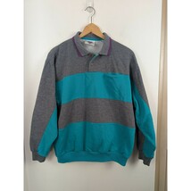 Claybrooke Sport Men&#39;s Large L Sweatshirt Vintage Grey Turquoise Collare... - $477.91 MXN