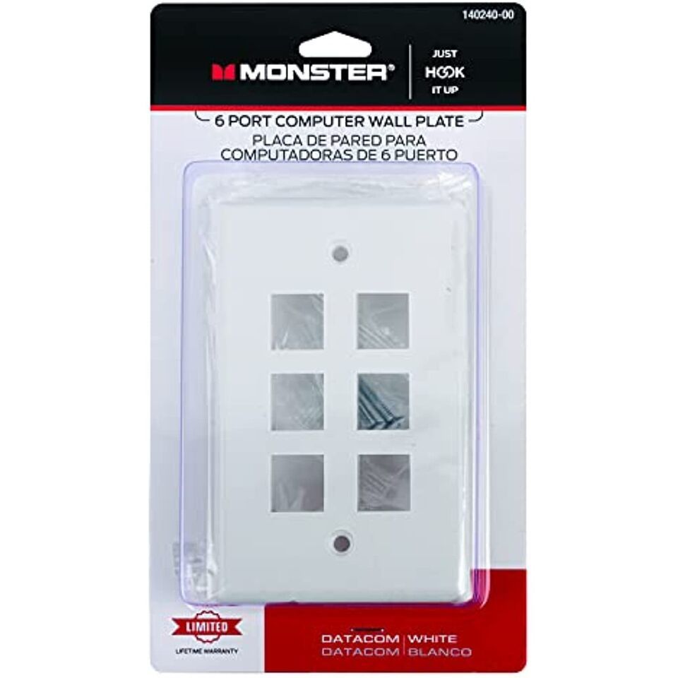 Monster Cable Multi-Media Keystone Wall Plate 6 Port White - $17.21