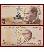 TURKEY P222, 5 LIRA, Mustafa Kemel Atatürk / planets, atom, Aydın Sayılı... - $46.10 MXN