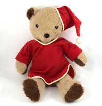 Teddy Bear Tan Pajamas Sleepy Night Cap Santa Christmas 17.5&quot; Tall Vintage - $18.99