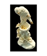 Dove Love Bird Watching Over Eggs In Nest Vintage Figurine White with Go... - £25.96 GBP
