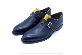 Handmade Men&#39;s Black Leather Single Monk Strap Dress Shoes For Men - $132.69