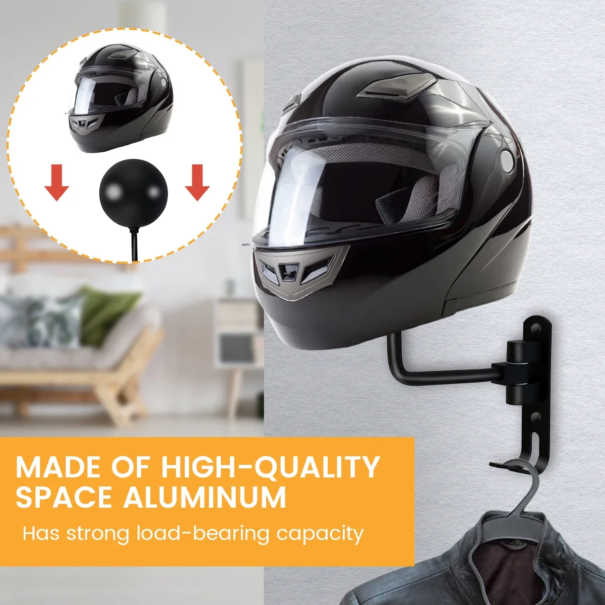 Motorcycle Helmet Rack Wall Mount 180 Degree Rotation Metal Bike Helmet ... - £13.44 GBP