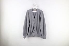 Vtg 70s Streetwear Mens Large Blank Kurt Cobain Knit Cardigan Sweater Gray USA - £77.83 GBP