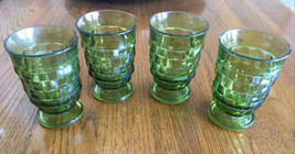 Vintage Green Indiana Glass Whitehall Cubist Footed Juice Glasses Lot Of 4 Set - £34.88 GBP