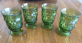 Vintage Green Indiana Glass Whitehall Cubist Footed Juice Glasses Lot Of 4 Set - £34.88 GBP