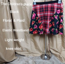 New With Tag The Children&#39;s Place Black Floral &amp; Plaid Knee Skirt Size L - £6.39 GBP