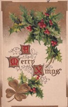 Merry Christmas Xmas Holly Four Leaf Clover Ottawa KS Monett MO Postcard D56 - £2.33 GBP