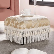 Fiona Accent Ottoman: Champagne Beige Floral Jacquard Footstool - $86.99
