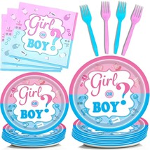 Gender reveal dinner cake plates napkins forks spoons party supplies Boy... - £10.36 GBP