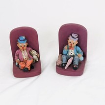 Vintage Cast Clay Hobo Clowns Painted Set Of Bookends - $21.88