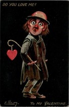 Valentine Big Eye Hobo Heart of Cane Do You Love Me Artist Ellam Postcard V18 - £13.54 GBP