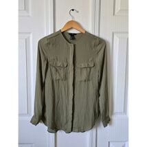 Women H&amp;M Olive Green Long Sleeve Button Up Shirt Tunic Top - $11.88