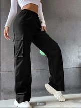 NWOT SHEIN EZwear High Waist Solid Black Cargo Pants Flap Pocket Size Medium - £7.91 GBP