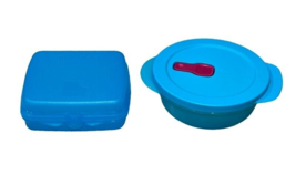 TUPPERWARE LOT Microwave Lunch Bowl 2.5 Cup and Sandwich Keeper Blue Crystalwave - £9.82 GBP