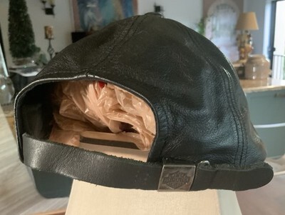 Vntg Authentic HARLEY-DAVIDSON Black Genuine Leather Adjustable Hat Cap One Size Item image 4