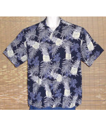 Keeler Bay Hawaiian Shirt Blue White Yellow Pineapples Flowers Leave Size Medium - $31.67