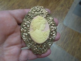 (CL12-75) LOVELY WOMAN with flowers in hair ivory pink CAMEO Pin Pendant brooch - £27.64 GBP