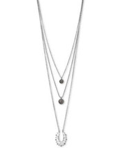 Lucky Brand Silver-Tone Pave Oval Convertible Layered Pendant Necklace - £22.89 GBP