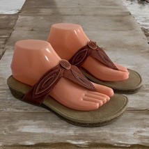 Aetrex Womens Shoe Size EU 37.5  US 7.5 Brown Leather Sandals Thong Adju... - £27.17 GBP