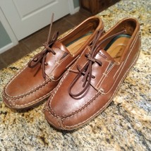 H.S. Trask Mens Brown Leather Vibram Sole Loafers Boat Shoes 9.5 M H3182... - $74.25