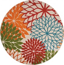 8 ft. Round Green Floral Indoor &amp; Outdoor Area Rug - £166.54 GBP