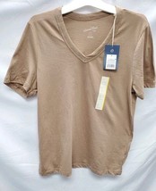 Women Small Short Sleeve V-Neck T-Shirt, Universal Thread Barkwood Light Brown image 2