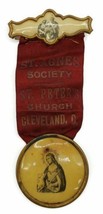 Antique ST. Agnes Society Ribbon St. Peter&#39;s Church Cleveland Ohio Badge Pin - £50.49 GBP