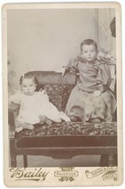 Circa 1880&#39;S Named Cabinet Card Adorable Children On Sofa Bailey Spokane, Wa - £8.13 GBP