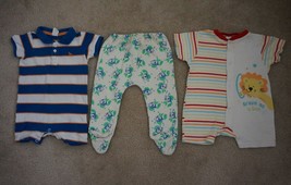 Lot of 3 Boys Mixed Clothes: 2 Rompers and 1 Pants 74 EU (6-9 Month) 100% Cotton - £8.03 GBP
