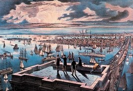 New York Harbor at Sunset by Nathaniel Currier - Art Print - £17.29 GBP+