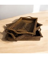 Rattan Wicker Handwoven Wood SET OF 3 Stacking Serving Tray With Handles - $1,751.43 MXN