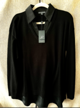 Adrianna Papell Solid V-Neck Twofer pullover Sweater size M color Black on Black - $23.38