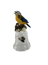 Clear Glass Resin Bird Bell Blue Tit 4.5&quot; Tall Decorative Figurine Decor - £11.68 GBP