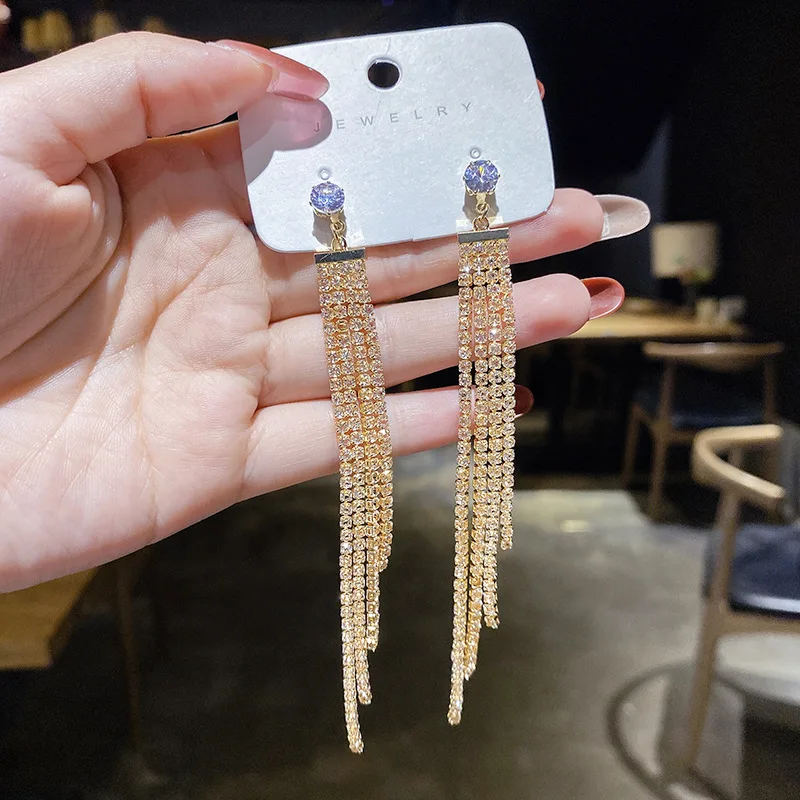 Ggerated long earrings taels rhinestone earrings fashion ladies korean earrings jewelry thumb200