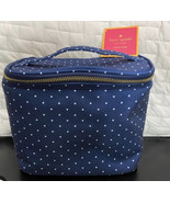 Kate Spade Larabee  Navy  Dot Cosmetic Bag Travel Train Case Zip Lunch Tote - $38.61
