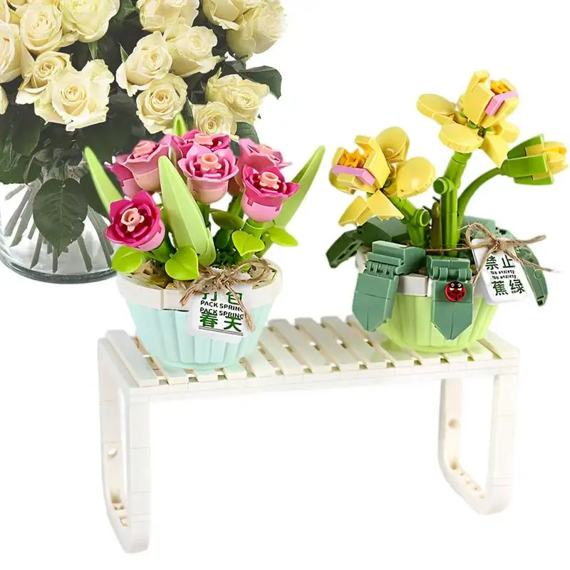 Mini Bonsai Building Blocks Flower DIY Bouquet Potted Model Flower Assembled - £18.43 GBP+