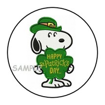30 Snoopy St Patrick&#39;s Envelope Seals Labels Stickers 1.5&quot; Round Patricks Clover - £5.98 GBP