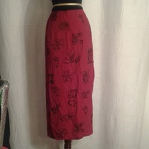 Intriguing Threads  L large wrap long maxi skirt Red Black Floral Flowers - £15.67 GBP