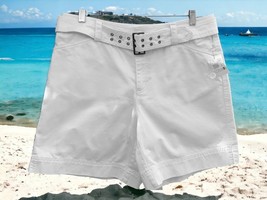 RAFAELLA LADIES SOLID WHITE TWILL POCKETED ADJUSTABLE BELTED SHORTS NEW ... - £19.21 GBP