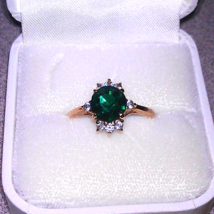 1950&#39;s Simulated Emerald &amp; Diamond Cocktail Ring ~ Vintage Costume Jewelry - $24.95