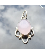 VINTAGE 925 STERLING SILVER OVAL 15x11 mm. ROSE QUARTZ HANDMADE PENDANT - €30,28 EUR