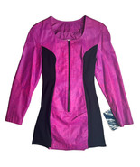 Vintage 90s Barbiecore Chia Pink Purple Leather Zip Bodycon Mini Dress S... - $188.09